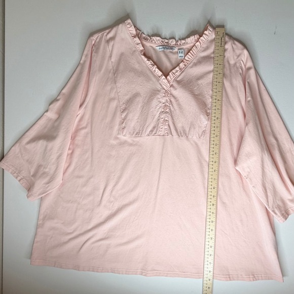 Isaac Mizrahi Live Pink Ruffle Neck Blouse Size 3X Lightweight Cotton Stretch - Picture 8 of 9